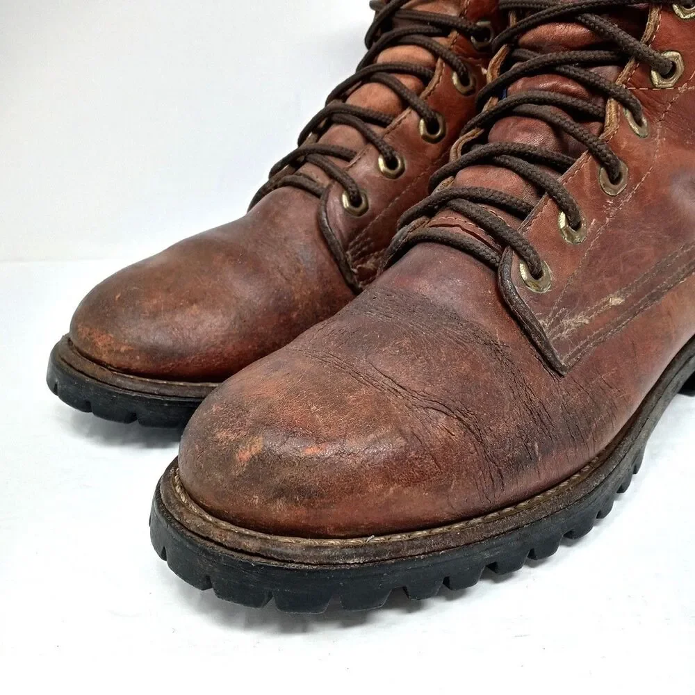 Vintage HERMAN Made in USA Leather Work Boot Size 7.5 VIBRAM Sole